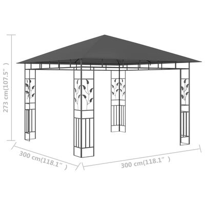 vidaXL pavillon med myggenet 3x3x,2,73 m 180 g/m² antracitgrå