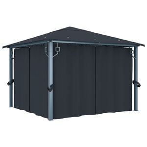 vidaXL havepavillon med gardin 300x300 cm aluminium antracitgr&aring;