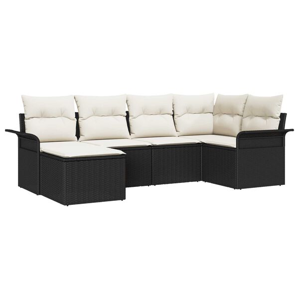 vidaXL Havesofa S&aelig;t med opbevaring 6 pcs Sort polyrattan