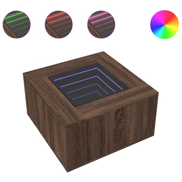 vidaXL sofabord med LED-lys 60x60x40 cm konstrueret tr&aelig; brunt eg