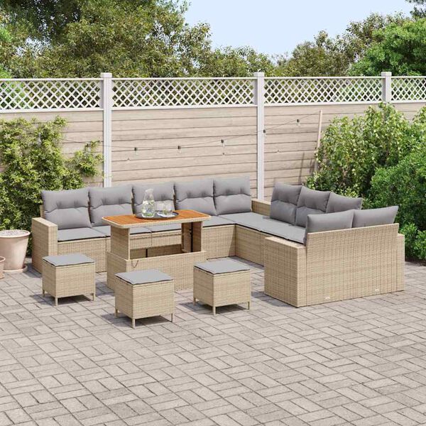 vidaXL Havesofa S&aelig;t 14 pcs Beige polyrattan