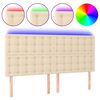 vidaXL sengegavl med LED-lys 180x5x118/128 cm stof cremefarvet