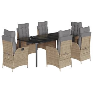 vidaXL spisebordss&aelig;t til haven 7 dele med hynder polyrattan beige