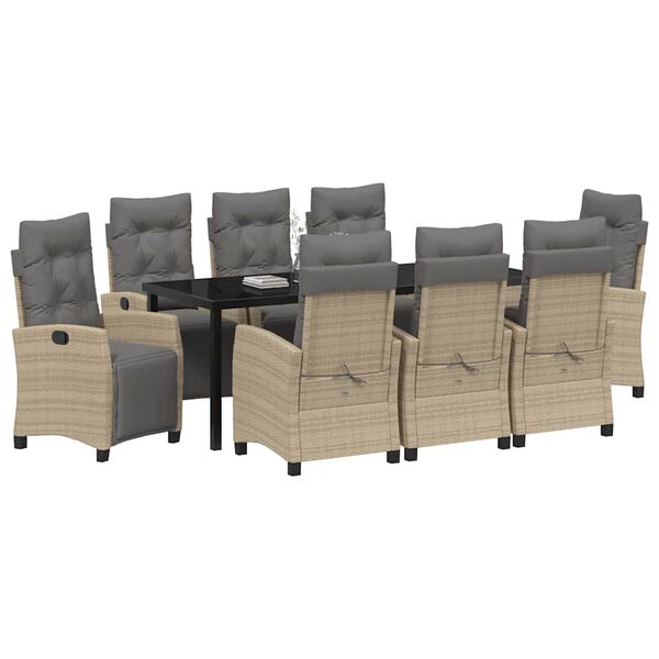 vidaXL Have Spisebordssæt 9 pcs Beige polyrattan