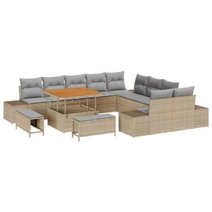 vidaXL Havesofa S&aelig;t med pude med opbevaring 13 pcs Beige Poly rattan
