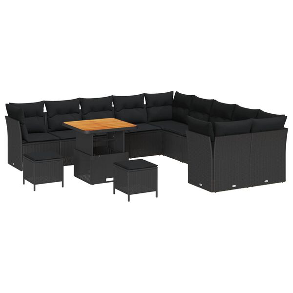 vidaXL Havesofa S&aelig;t med pude 13 pcs Sort polyrattan