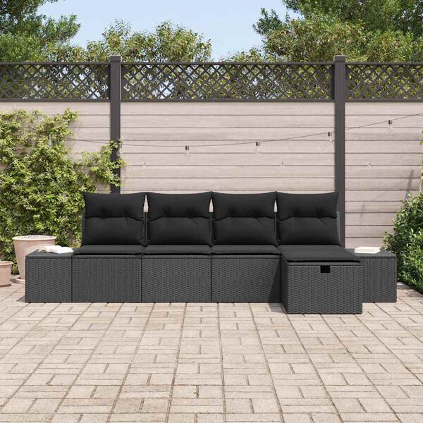 vidaXL Havesofa S&aelig;t med pude 5 pcs Sort polyrattan