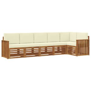 vidaXL Sofas&aelig;t med pude 6 pcs Naturlig og Fl&oslash;de Massivt Akacietr&aelig;