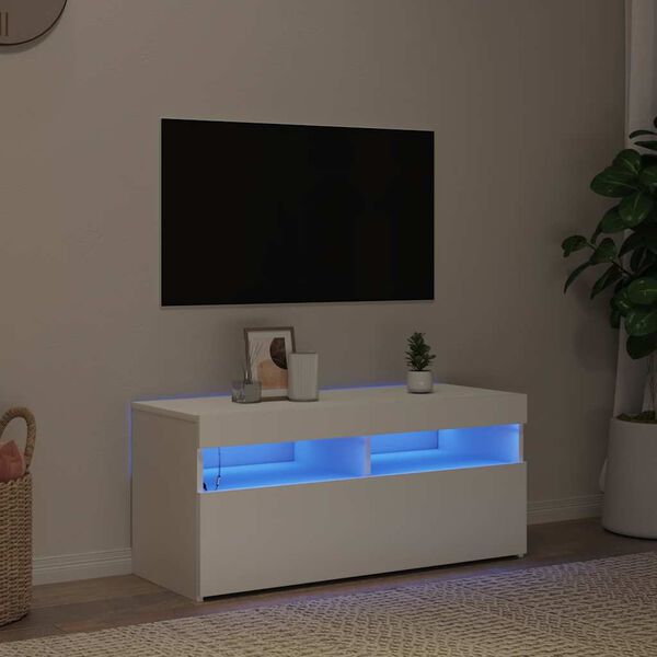 vidaXL tv-skab med LED-lys 90x35x40 cm hvid