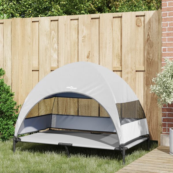 vidaXL Hævet hundeseng Sølvgrå 127 x 81 x 108 cm Stof og stål