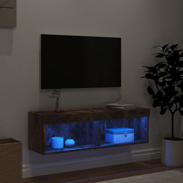 vidaXL tv-bord med LED-lys 100x30x30 cm r&oslash;get egetr&aelig;sfarve