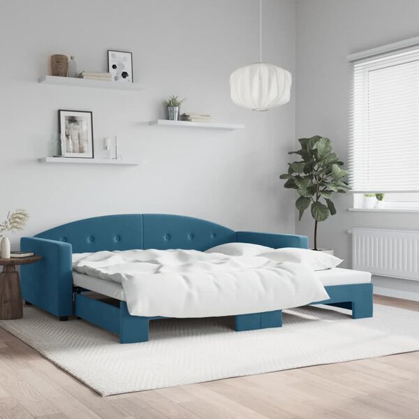 vidaXL daybed med udtr&aelig;k 100x200 cm velour bl&aring;