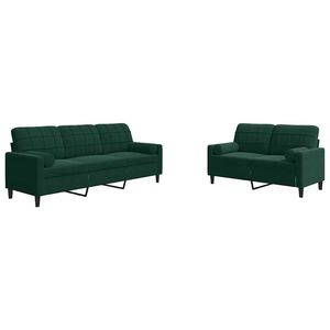 vidaXL sofas&aelig;t 2 dele med hynder og bolsterpuder velour m&oslash;rkegr&oslash;n