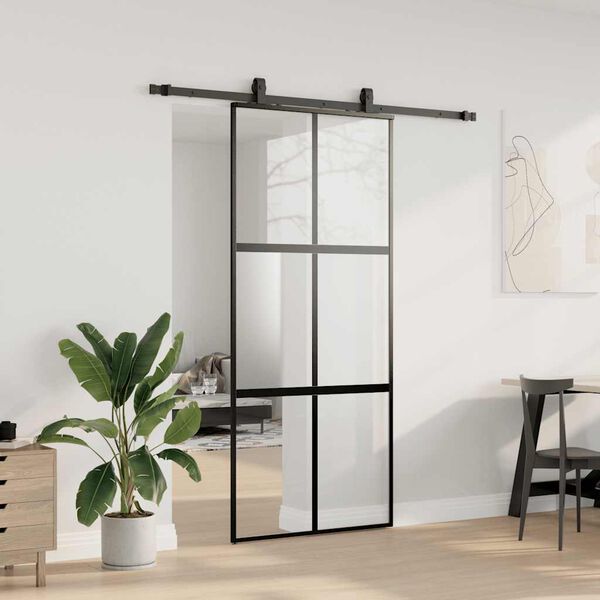 vidaXL skyded&oslash;r med hardwares&aelig;t 90x205 cm h&aelig;rdet glas sort