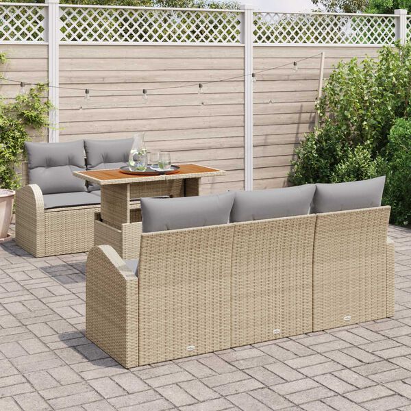 vidaXL Havesofa S&aelig;t med opbevaring 6 pcs Beige Poly rattan
