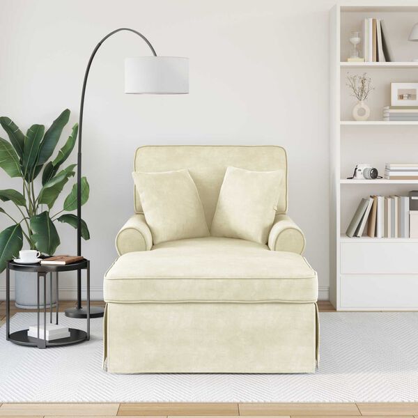 vidaXL Chaise lounge med volant Creme 91 x 157 x 91 cm Ribbet stof