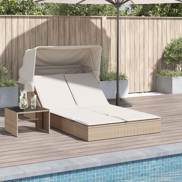 vidaXL solseng med baldakin og hynder polyrattan beige