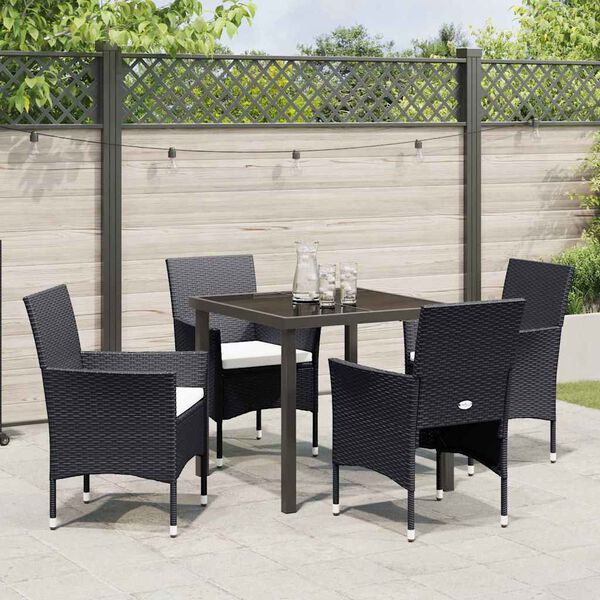 vidaXL Have Spisebordss&aelig;t med pude 5 pcs Sort polyrattan