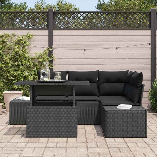 vidaXL Havesofa S&aelig;t med pude 5 pcs Sort polyrattan