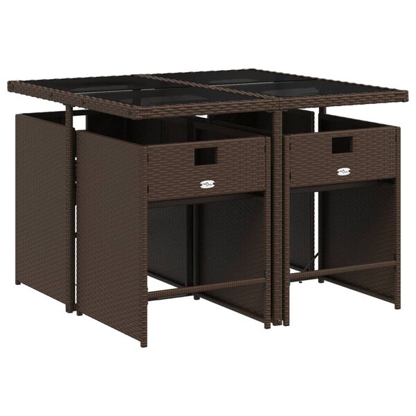 vidaXL spisebordss&aelig;t til haven 5 dele med hynder polyrattan brun