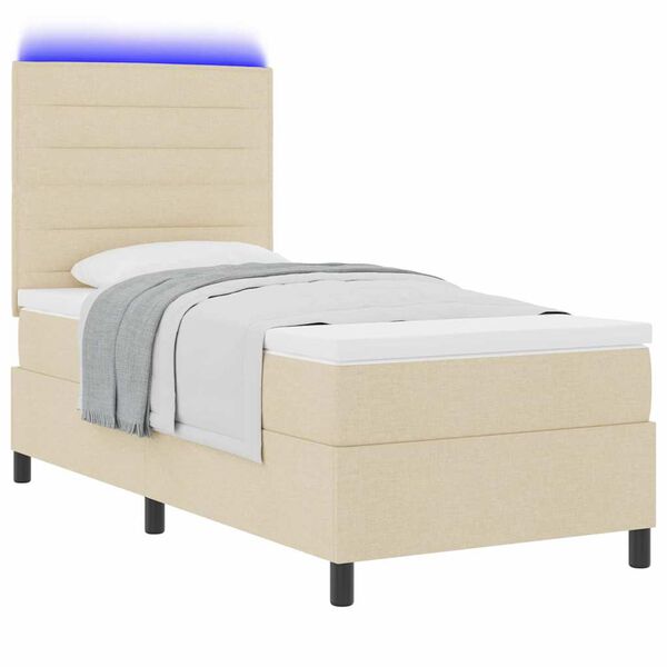 vidaXL Box spring seng med madras med LED Creme 100 x 200 cm Stof