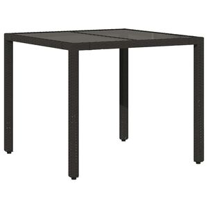 vidaXL havebord med glastop 90x90x75 cm polyrattan sort