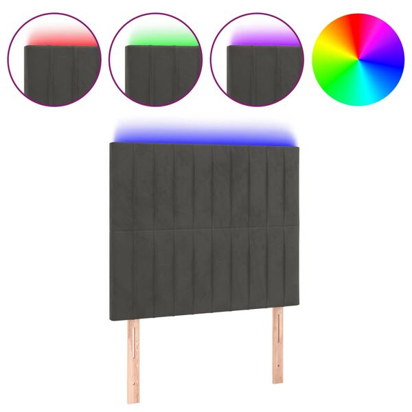 vidaXL sengegavl med LED-lys 100x5x118/128 cm fl&oslash;jl m&oslash;rkegr&aring;