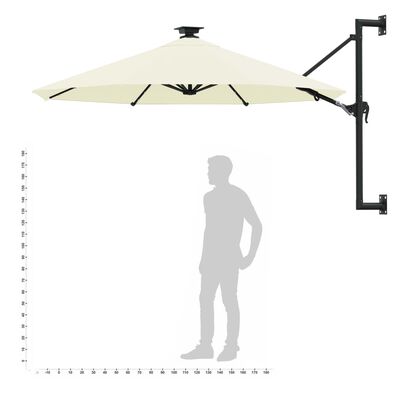 vidaXL væghængt parasol med LED metalstang 300 cm sandfarvet