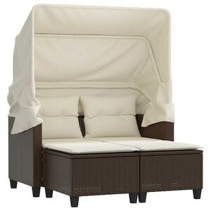 vidaXL 2-personers havesofa med baldakin og skamler polyrattan brun