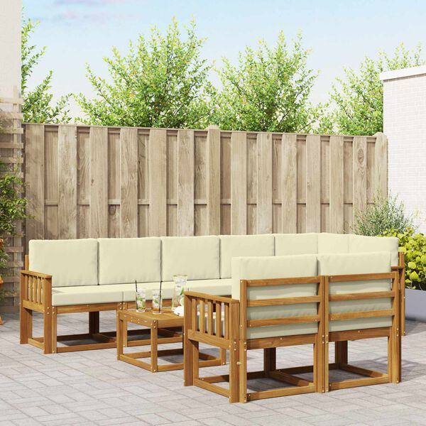 vidaXL Udend&oslash;rs sofagruppe med pude 9 pcs Naturlig og Fl&oslash;de