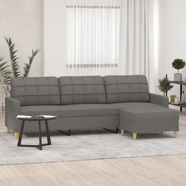 vidaXL 3-personers sofa med fodskammel 210 cm stof M&oslash;rkegr&aring;