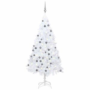 vidaXL kunstigt juletr&aelig; med lys og kugles&aelig;t 120 cm PVC hvid