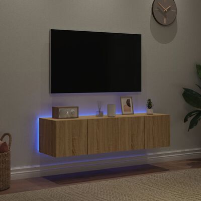 vidaXL væghængte tv-borde 2 stk. med LED-lys 60x35x31 cm sonoma-eg
