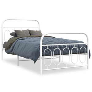 vidaXL sengeramme med sengegavl og fodg&aelig;rde 100x190 cm metal hvid