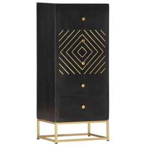 vidaXL skuffeskab 45x30x105 cm massivt mangotr&aelig; sort og guldfarvet