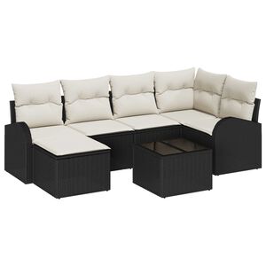 vidaXL Sofa S&aelig;t med pude med opbevaring 7 pcs Sort og Hvid polyrattan
