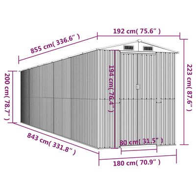 vidaXL haveskur 192x855x223 cm galvaniseret stål antracitgrå