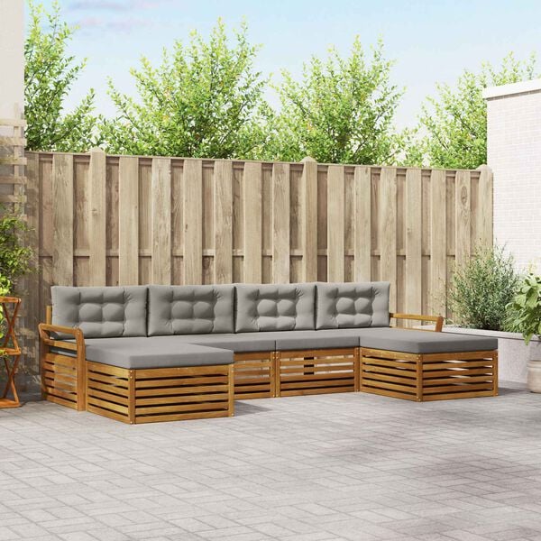 vidaXL Sofas&aelig;t med pude 6 pcs Naturlig og Lys Gr&aring; Massivt Akacietr&aelig;