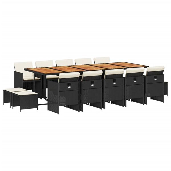 vidaXL spisebordssæt til haven 15 dele med hynder polyrattan sort