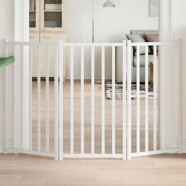 vidaXL hundel&aring;ge 3 paneler 150 cm foldbar massivt gran hvid