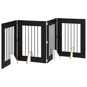 vidaXL Sammenklappelig hundegitter med stativer 4 pcs Sort eg 241 cm