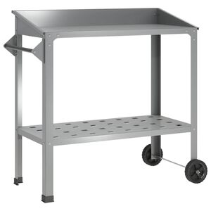 vidaXL Pottebord med hjul S&oslash;lv 96 x 50 x 89 cm Galvaniseret st&aring;l