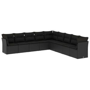 vidaXL sofas&aelig;t til haven 9 dele med hynder polyrattan sort