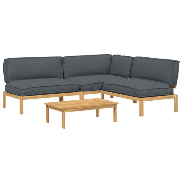 vidaXL Sofa S&aelig;t med pude Ensfarvet 4 pcs Antracit Massivt Akacietr&aelig;