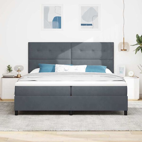 vidaXL LED Box Spring Bed med madras M&oslash;rkegr&aring; 200 x 200 cm Stof