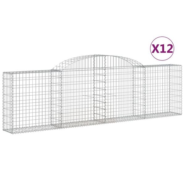 vidaXL buede gabionkurve 12 stk. 300x30x80/100 cm galvaniseret jern