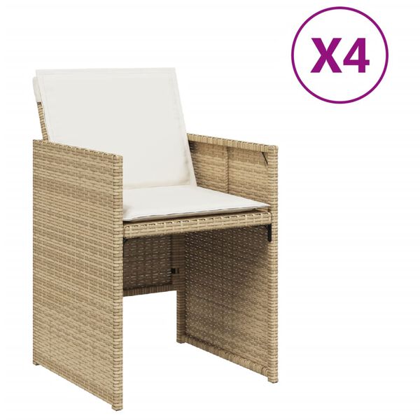 vidaXL havestole 4 stk. med hynder polyrattan beige