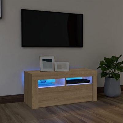 vidaXL tv-bord med LED-lys 90x35x40 cm sonoma-eg