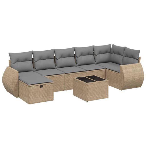 vidaXL havesofas&aelig;t 7 dele med hynder polyrattan beige
