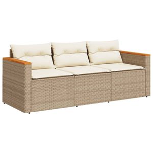 vidaXL 3-personers havesofa med hynder polyrattan beige